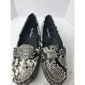 Angel Steps Womens Snakeskin Print Penny Loafers Black White Moc Toe Flats 9